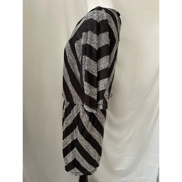 Max Studio Black/Gray Striped Half Sleeve Midi Knit Dress - Picture 9 of 11